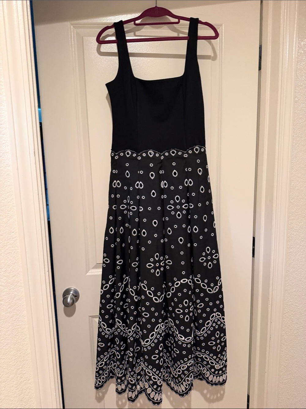 Anthropologie Maeve Black Maxi Dress with White Print Skirt. Has pockets!